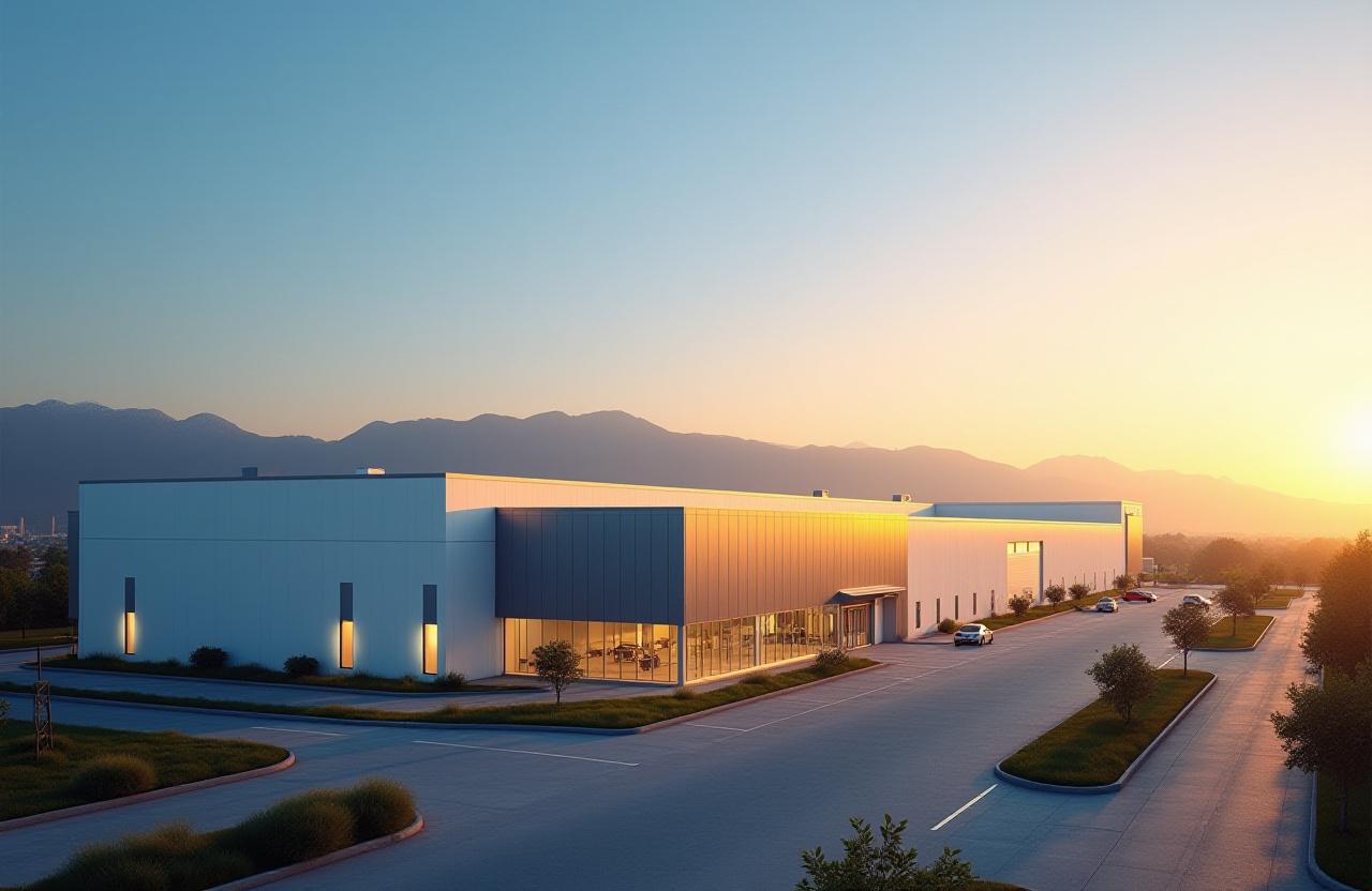Modern manufacturing facility in Mexico during sunrise
