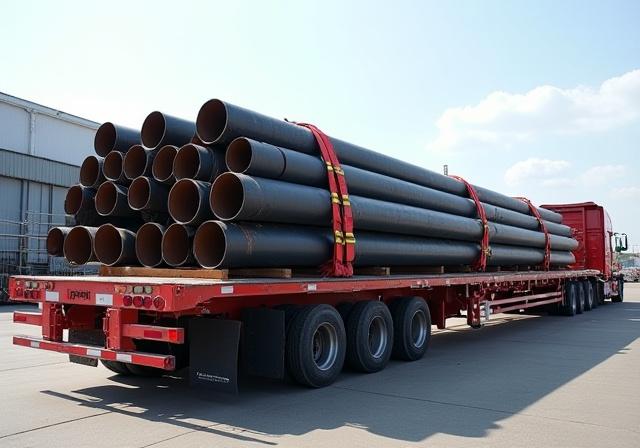 Flatbed trailer hauling industrial equipment